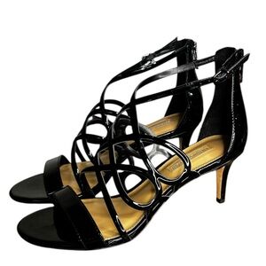 Antonio Melani Black Patent Leather Caged Heels Size 7.5 Party Date Night